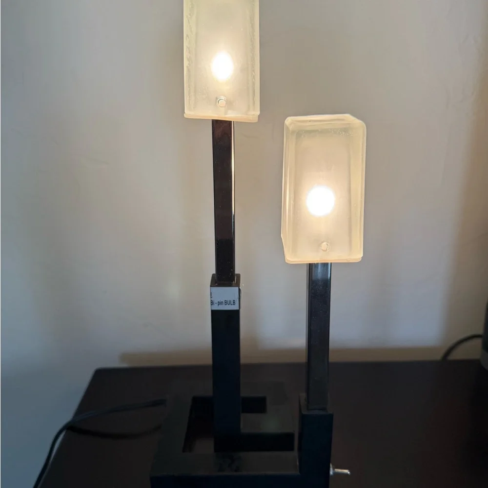 IKEA Korsby Table Accent Lamp Rectangle Globes Silver Black‎ Base 2 brightness's